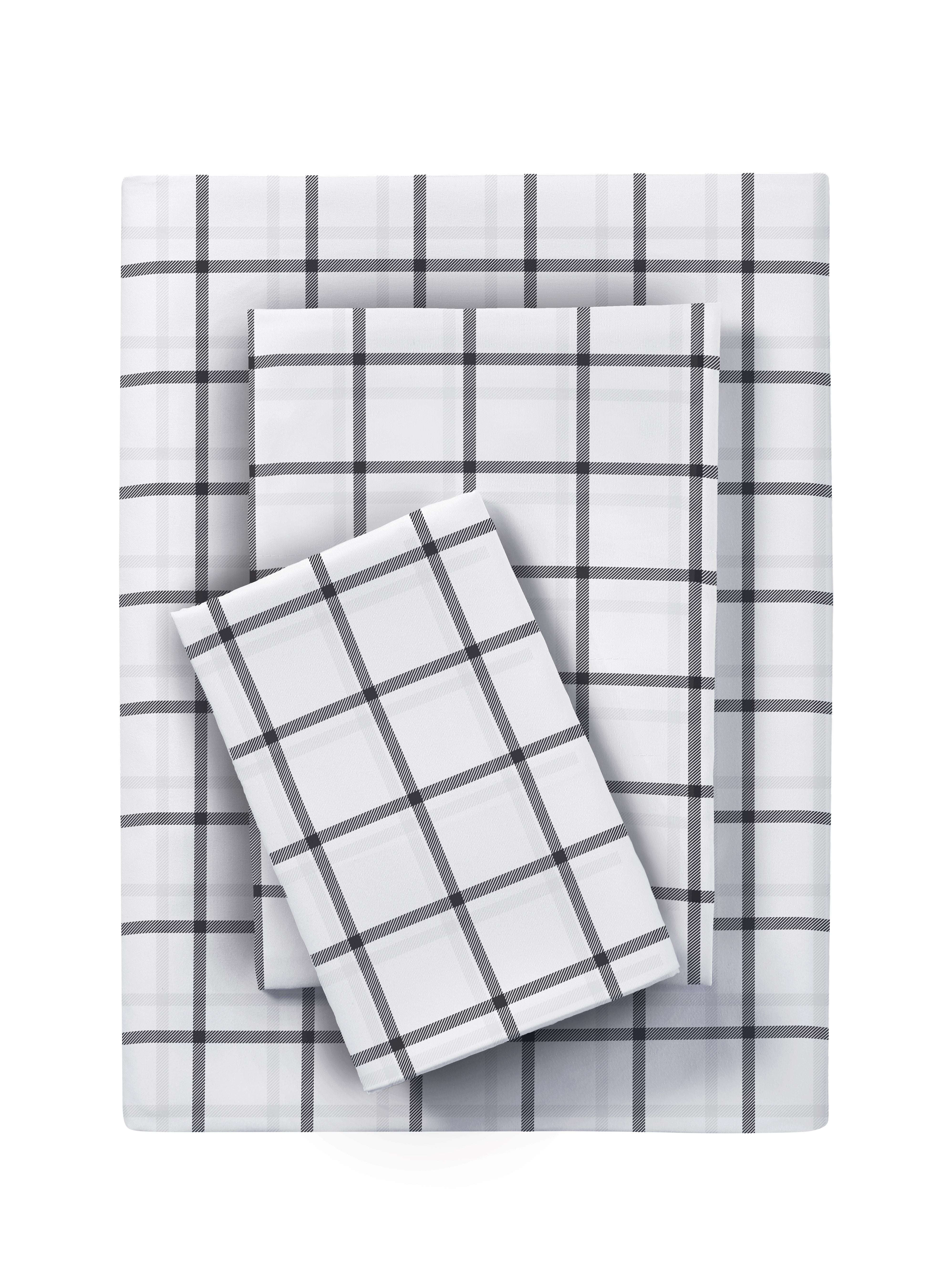 Mainstays Super Soft High Quality Brushed Microfiber Bed Sheet Set Twin Xl White Windowpane 3 0123