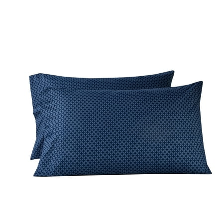 Mainstays Super Soft High Quality Brushed Microfiber Pillowcase Set, Std/Queen, Navy Geo, 2 Piece