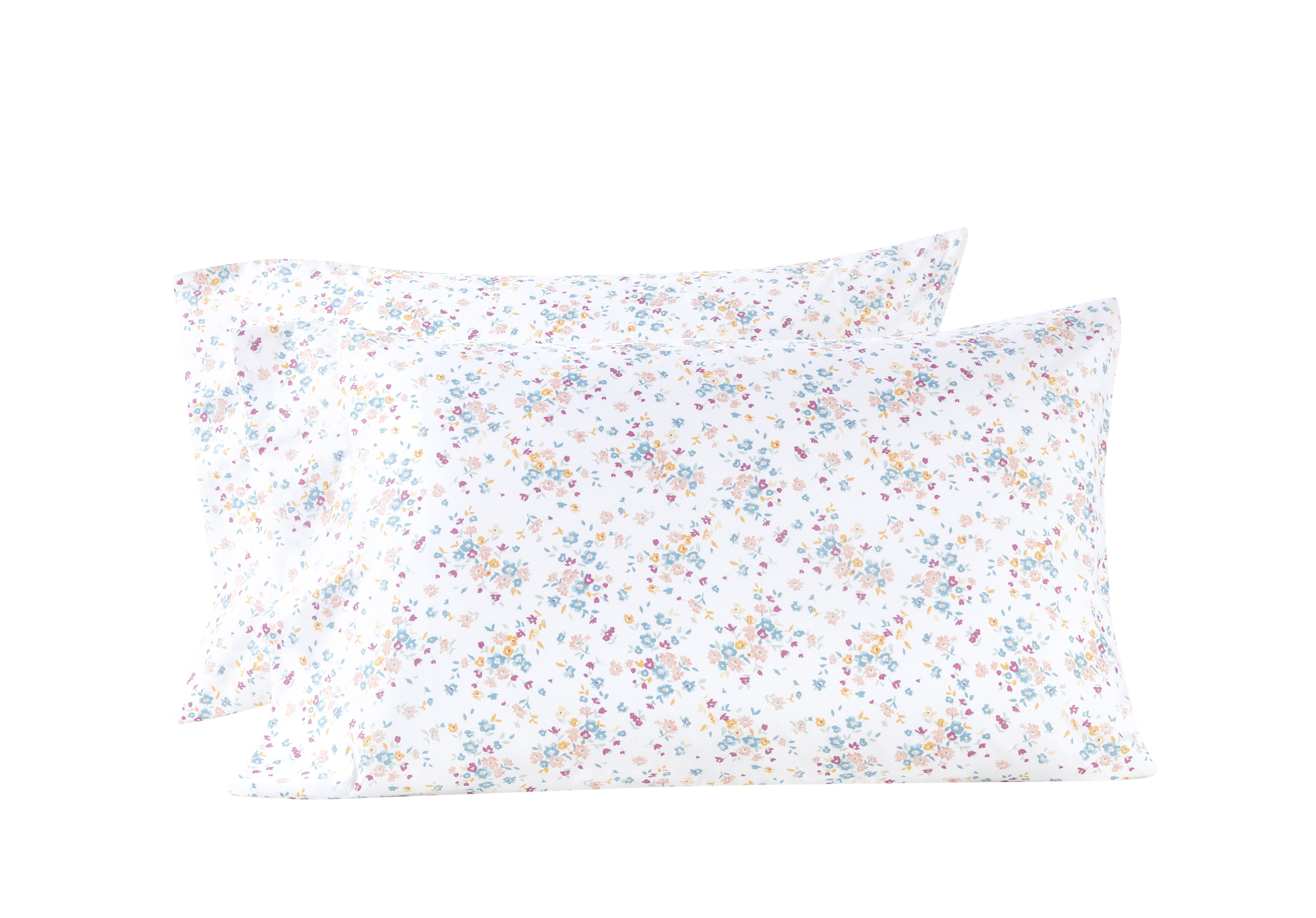 Mainstays Super Soft High Quality Brushed Microfiber Pillowcase Set, Std/Queen, White Floral, 2 Piece