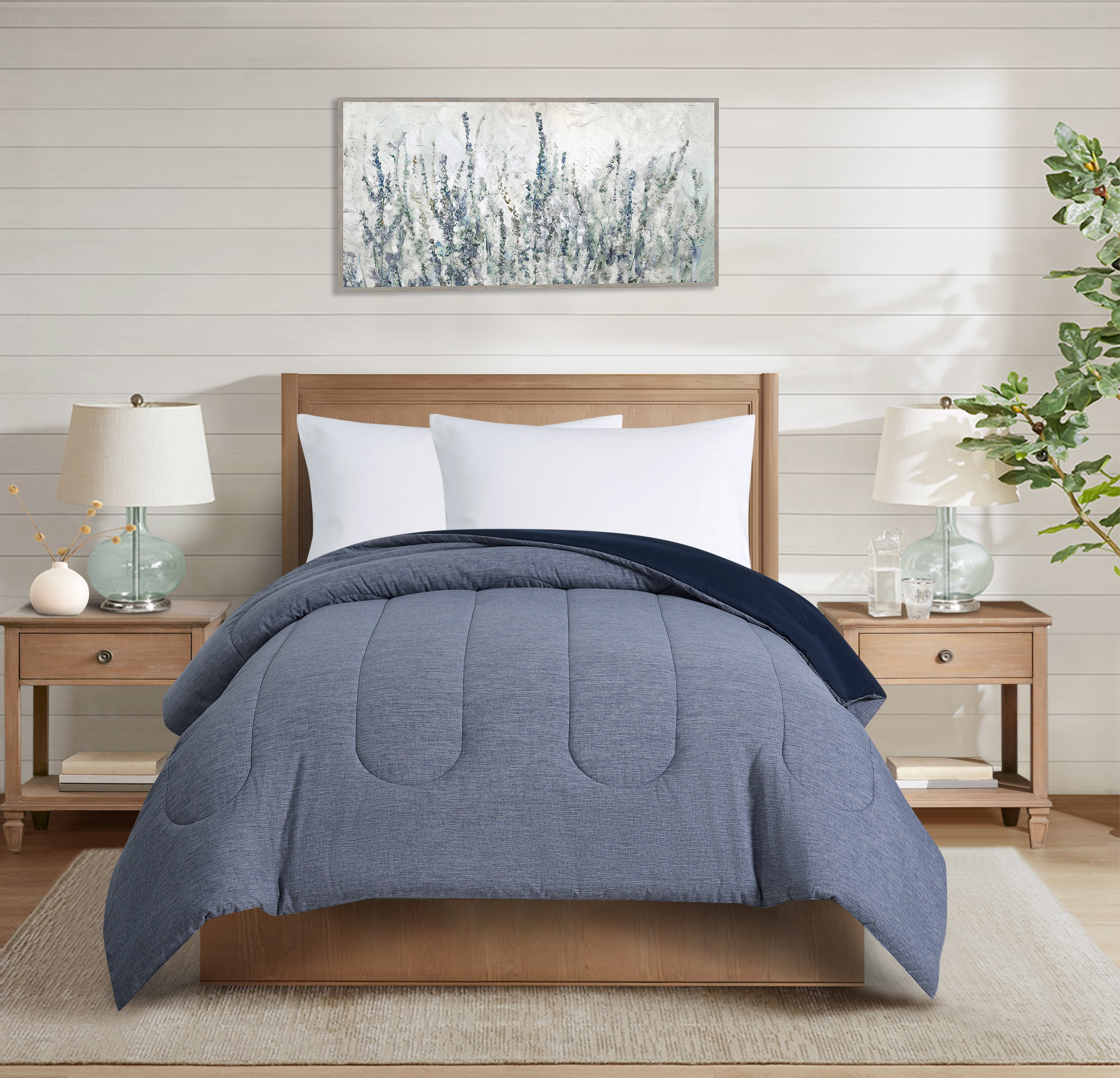 Mainstays Super Soft Microfiber Reversible Comforter, Twin-XL, Navy, 1 Piece