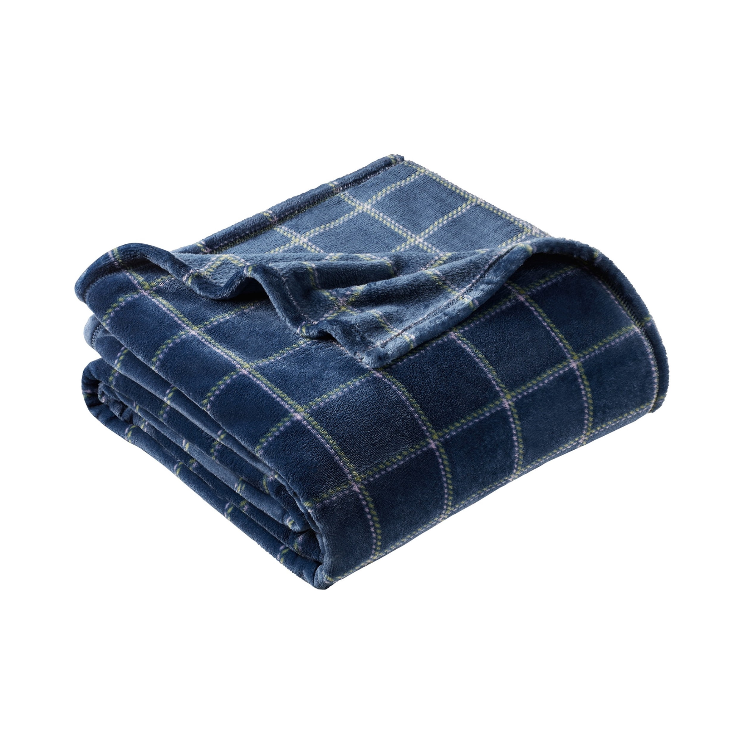 Mainstays Velvet Plush Bed Blanket, Blue Check, King Size