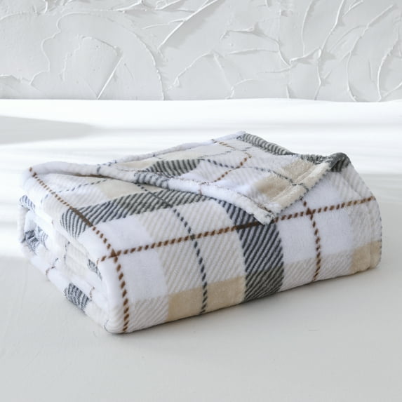 Mainstays Super Soft Plush Blanket, Brown Plaid, King, Adult/Teen