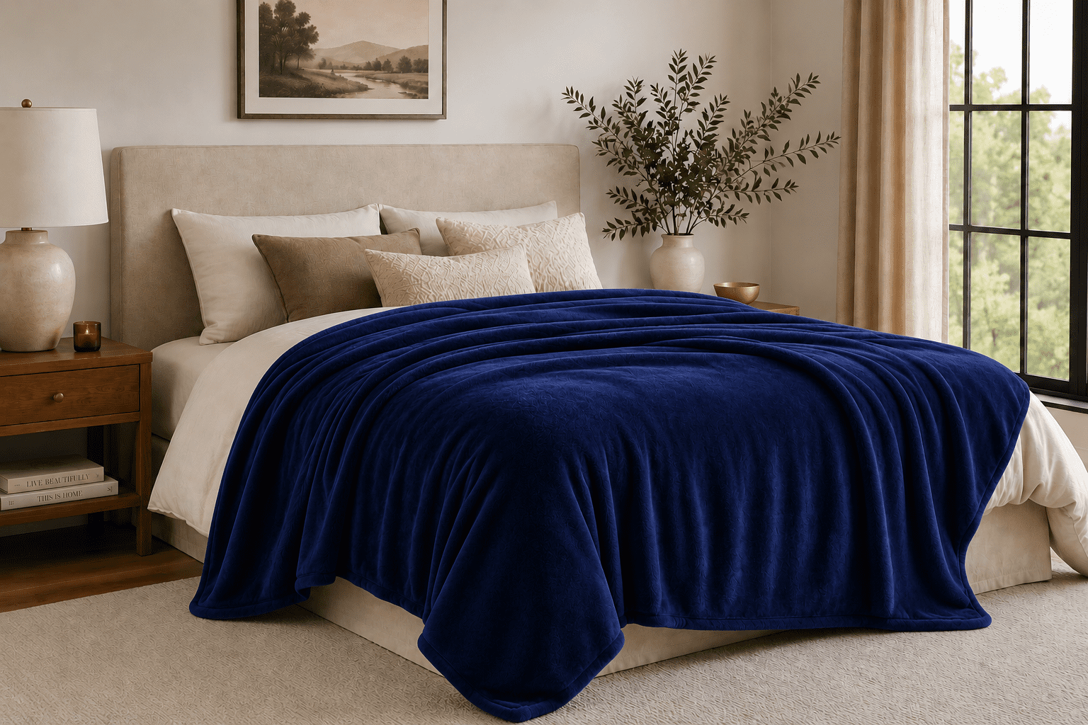 Mainstays Super Soft Plush Blanket, Dark Blue, Full/Queen, Adult/Teen