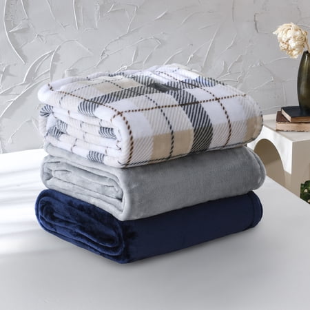MAINSTAYS SUPER SOFT PLUSH BLANKET, DARK BLUE, KING,...