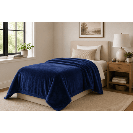 Mainstays Super Soft Plush Bed Blanket, Dark Blue, Twin Size, 66 x 90 in