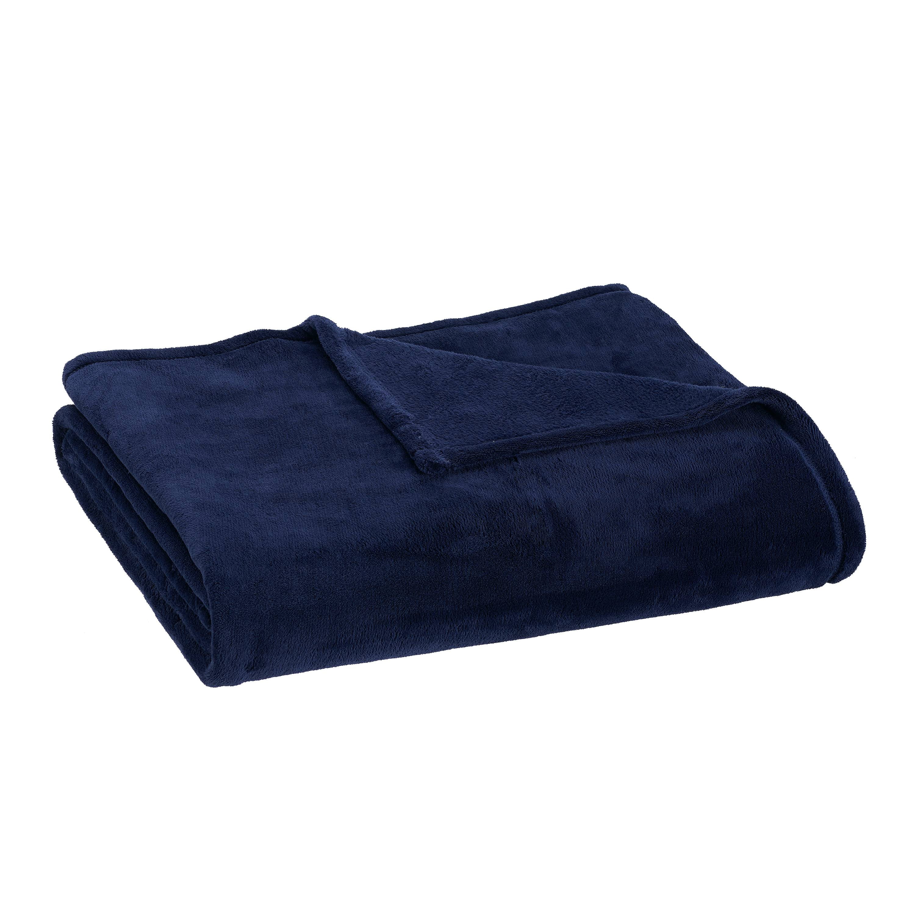 Mainstays Super Soft Plush Blanket, Dark Blue, Twin, Adult/Teen