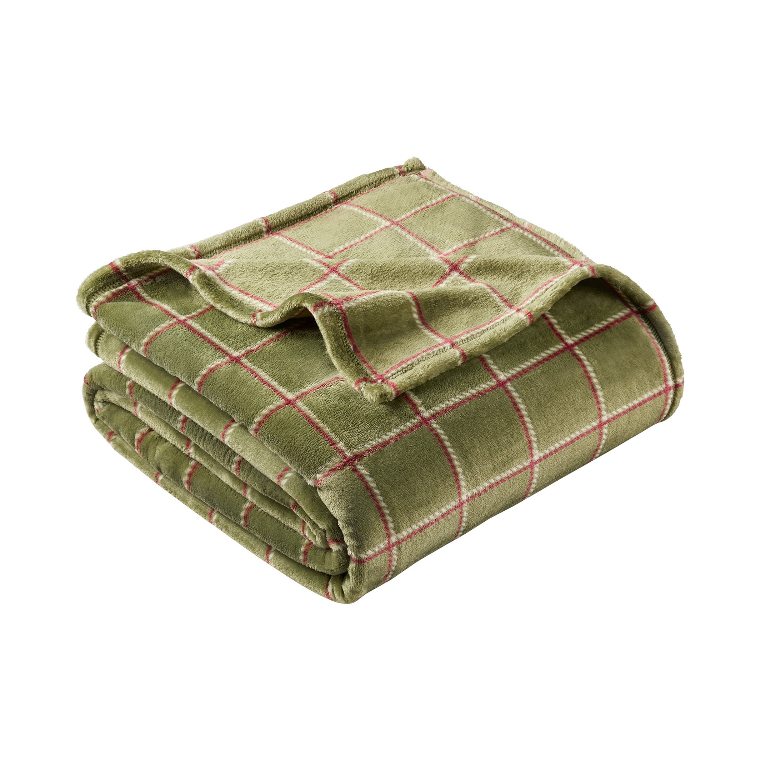 Mainstays Velvet Plush Bed Blanket, Green Check, King Size
