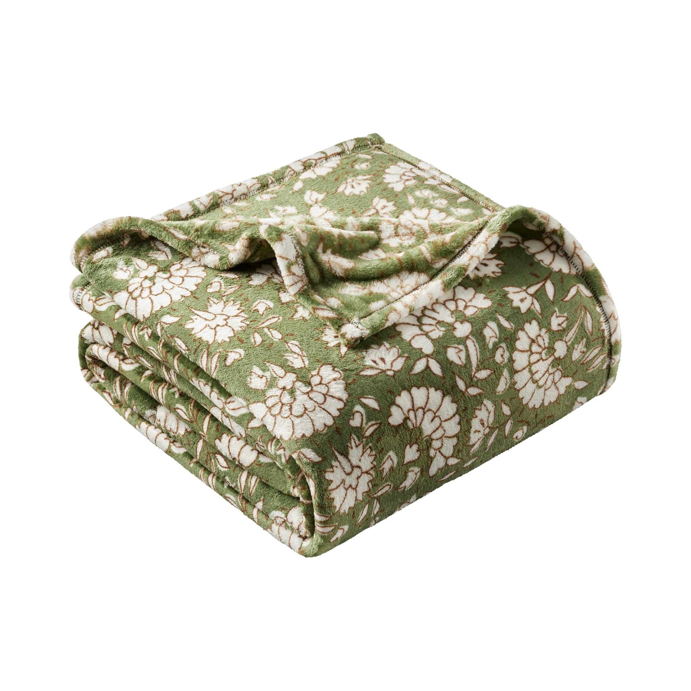 Mainstays Velvet Plush Bed Blanket, Green Floral, Twin Size