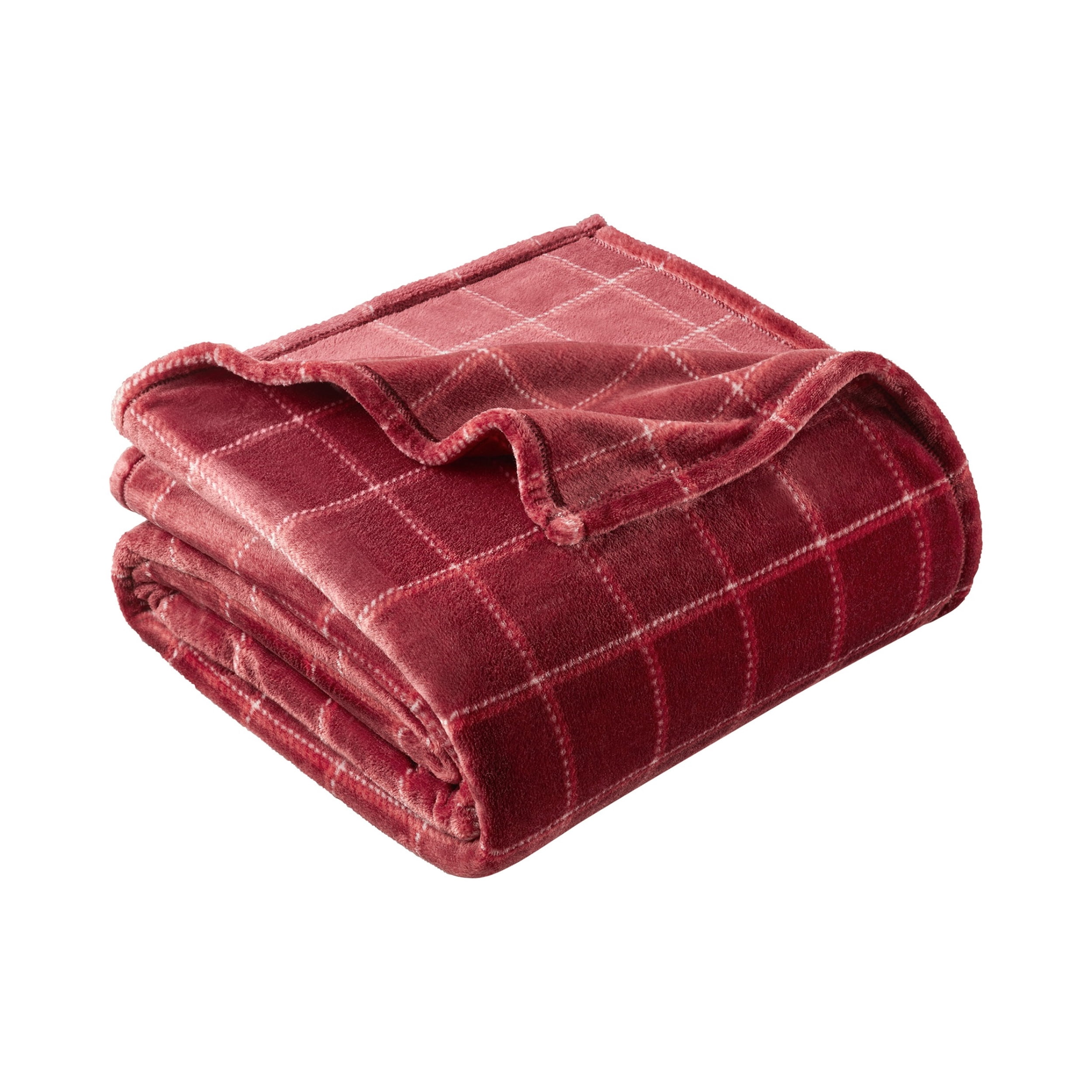 Mainstays Velvet Plush Bed Blanket, Red Check, Twin Size