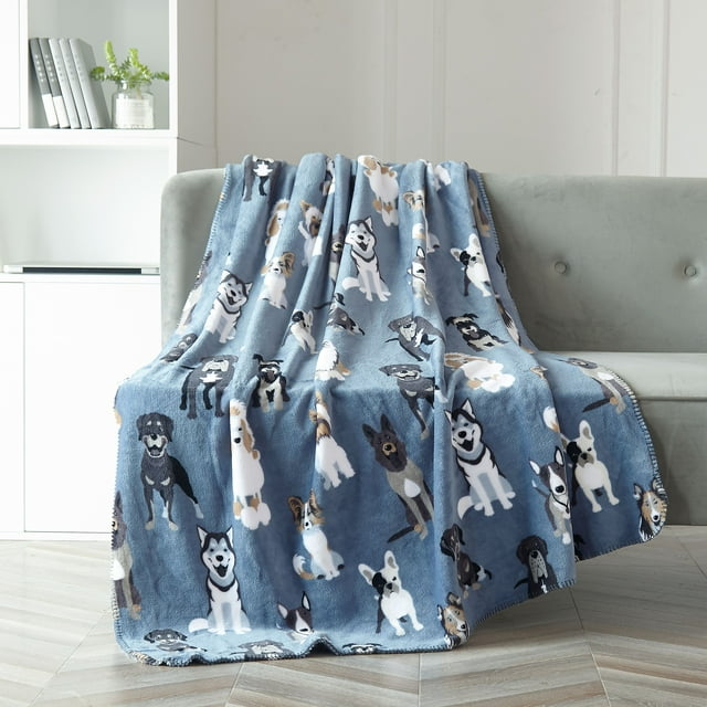 Mainstays Super Soft Plush Blue Dog Throw Blanket, 50" x 60"