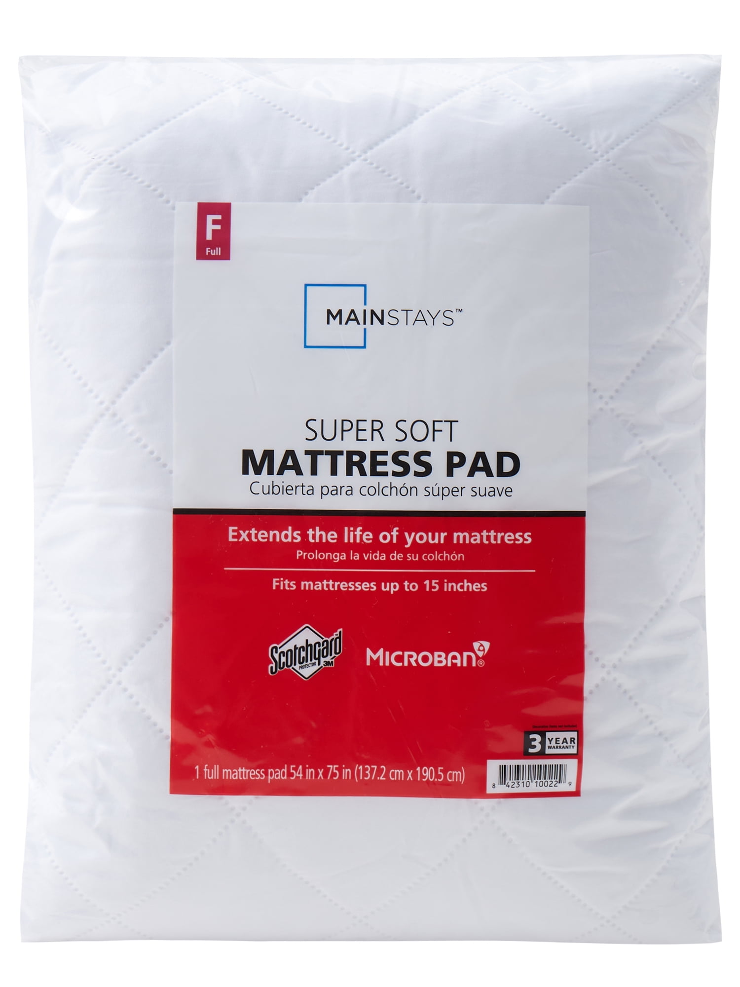 Mainstays Super Soft Quilted Mattress Pad, Full 54 in x 75 in