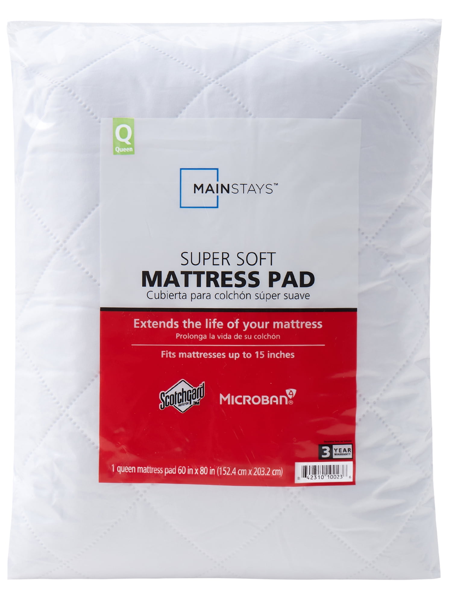 Mainstays Super Soft Quilted Mattress Pad, Queen 80 in x 60 in