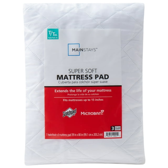 Mainstays Super Soft Quilted Mattress Pad, Twin/TwinXL 39 in x 80 in