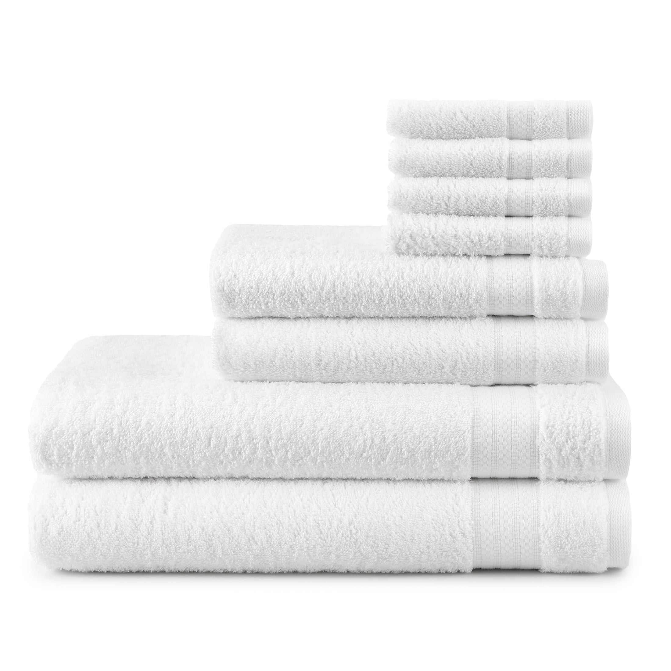 Mainstays Supersoft 100% Cotton 8-Piece Fade Resistant Towel Set, Arctic White