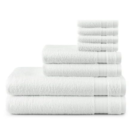 Mainstays Supersoft 100% Cotton 8-Piece Fade Resistant Towel Set, Arctic White