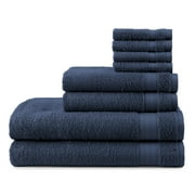 Mainstays Supersoft 100% Cotton 8-Piece Fade Resistant Towel Set, Blue Cove