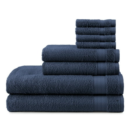 Mainstays Supersoft 100% Cotton 8-Piece Fade Resistant Towel Set, Blue Cove