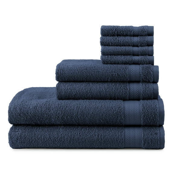 Mainstays Supersoft 100% Cotton 8-Piece Fade Resistant Towel Set, Blue Cove