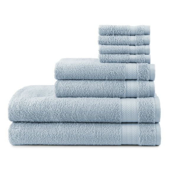 Mainstays Supersoft 100% Cotton 8-Piece Fade Resistant Towel Set, Placid Blue