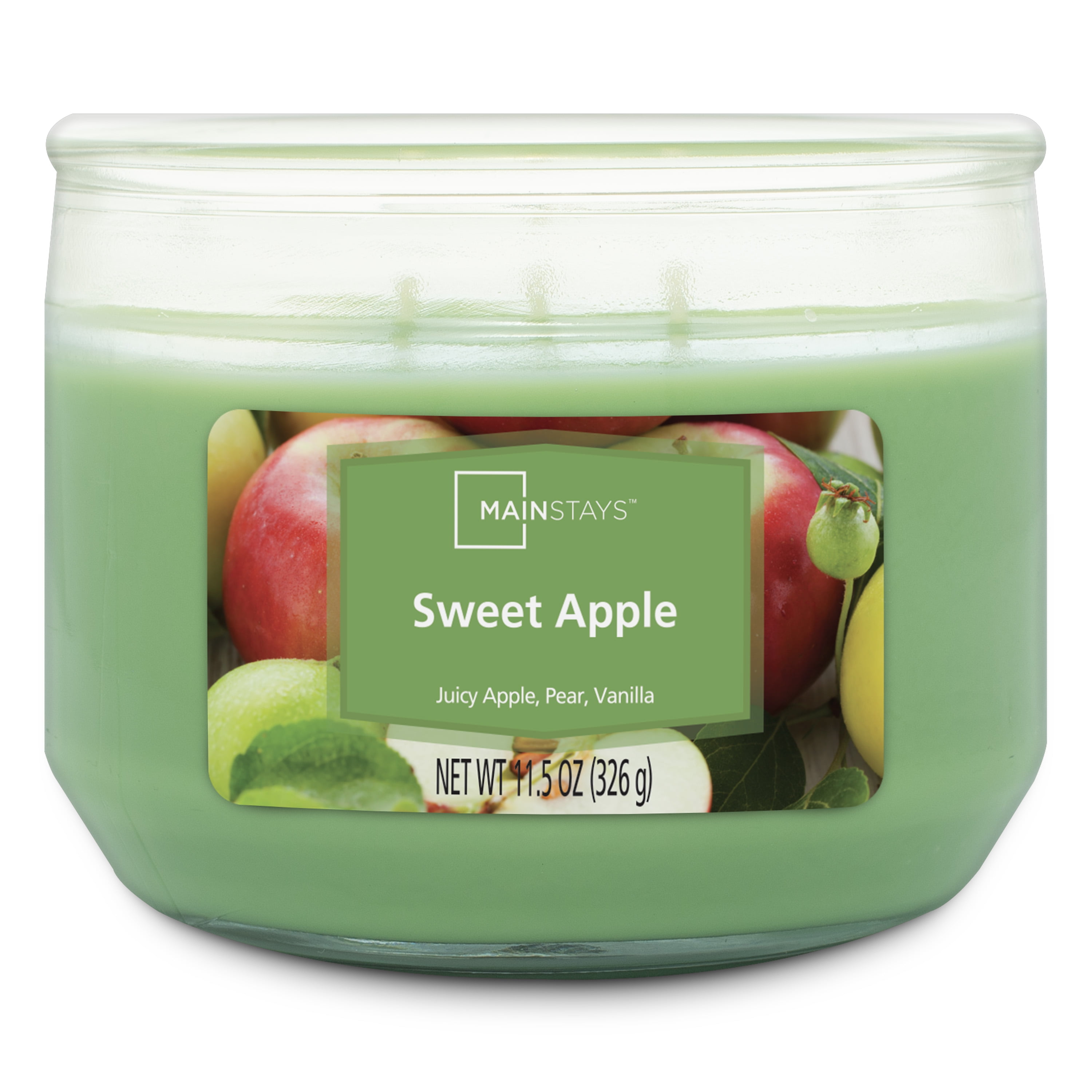 Mainstays Sweet Apple Scented 3-Wick Glass Jar Candle, 11.5 oz