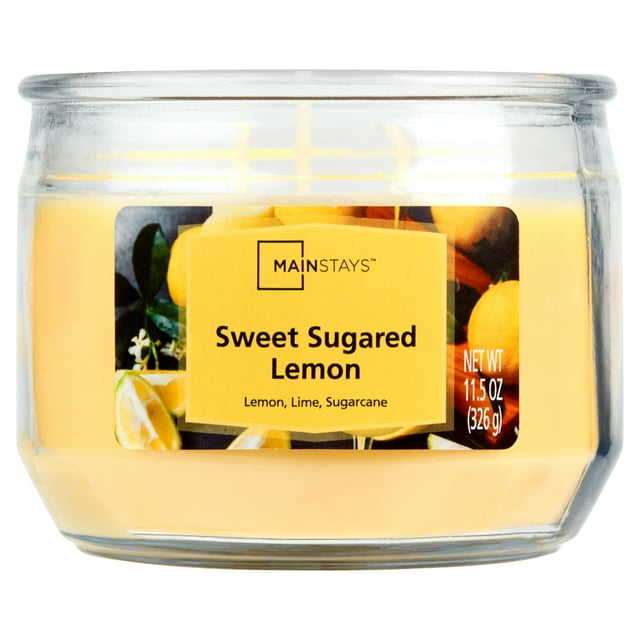 Mainstays Sweet Sugared Lemon Scented 3Wick Glass Jar Candle, 11.5 oz