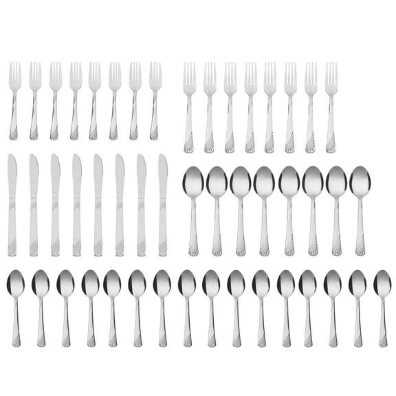 Mainstays Swirl 49 Piece Stainless Steel Flatware and Organizer Tray Set, Silver, Service for 8 3.29 lb
