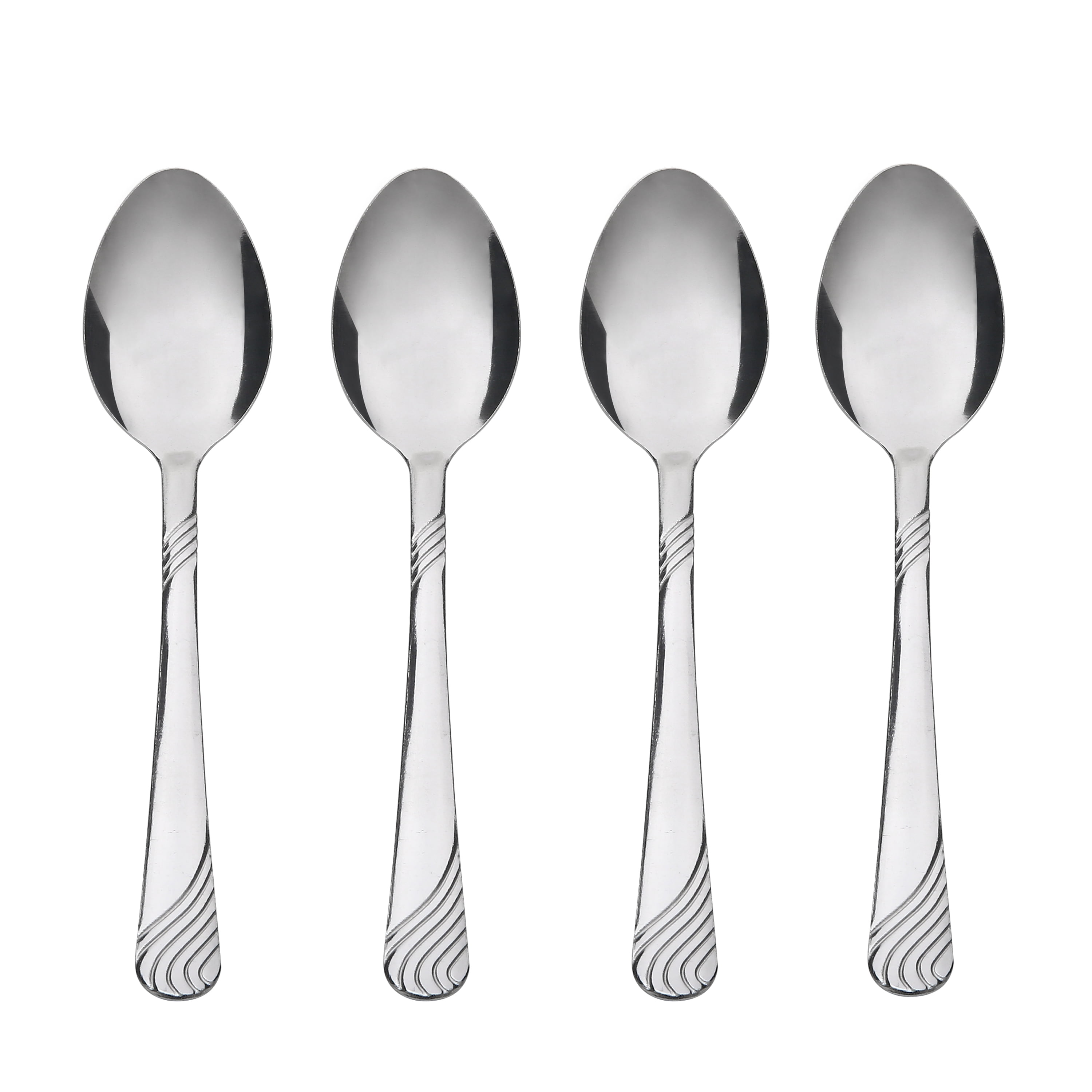 Mainstays Swirl Stainless Steel Adult Dinner Spoon, 4-Piece Set, Silver