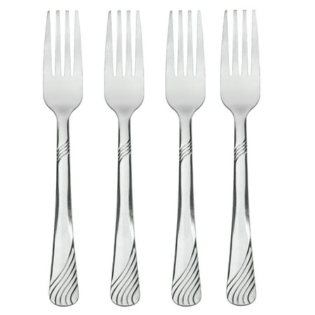 Mainstays 4-Piece Swirl Dinner Fork Set, Silver Stainless Steel Tableware