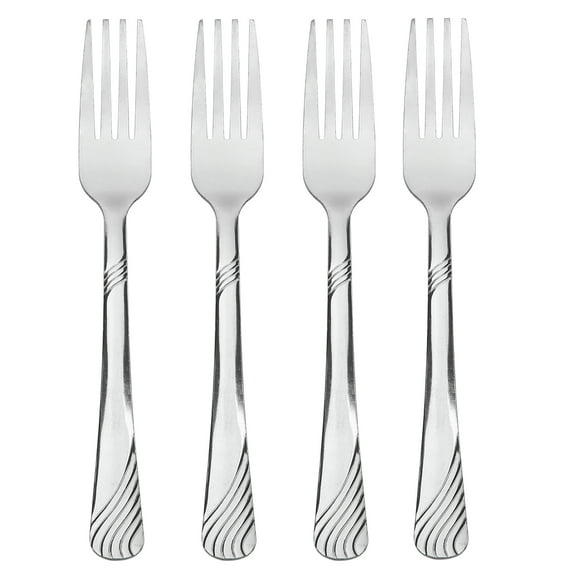 Mainstays 4-Piece Swirl Dinner Fork Set, Silver Stainless Steel Tableware