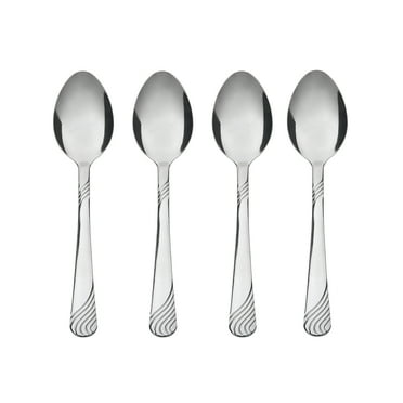 Mainstays Swirl Stainless Steel Teaspoon, Adult 4-Piece Set, Silver