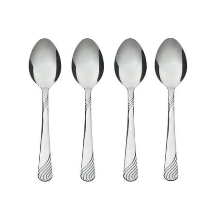 Mainstays Swirl Stainless Steel Teaspoon, Adult 4-Piece Set, Silver