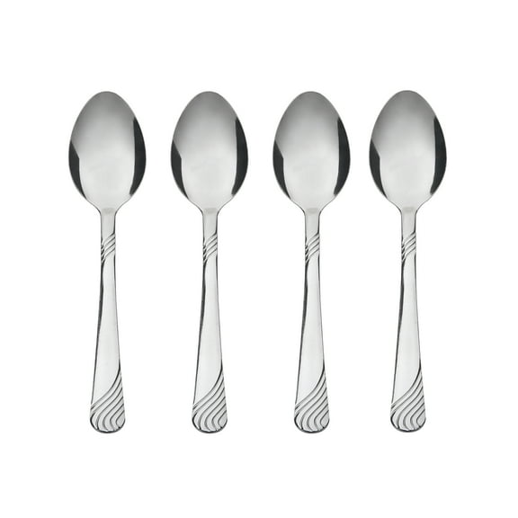 Mainstays Swirl Stainless Steel Teaspoon, Adult 4-Piece Set, Silver