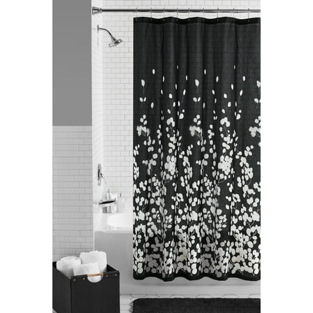 Mainstays Sylvia Lightweight Semi-Sheer Fabric Shower Curtain, 72" x 72", Black and White