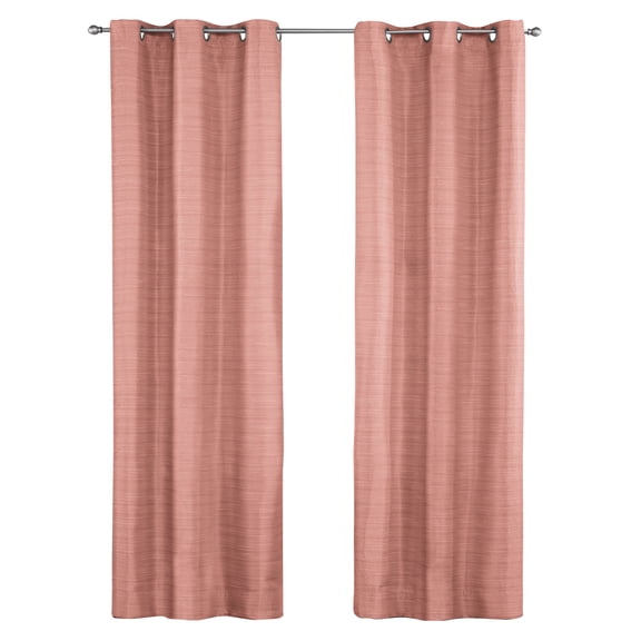 Mainstays 100% Blackout Terracota Curtains For Bedroom And Living Room, Thermal & Noise Insulation, Energy Saving Design With Linen Texture, 2 Panel Set