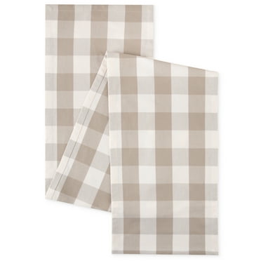 Mainstays Table Runner Beige Plaid, 14 in x 72 in, 100% Polyester