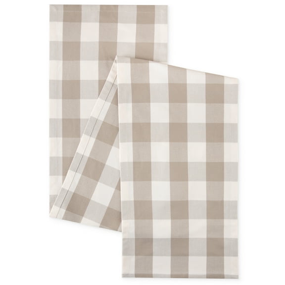 Mainstays Table Runner Beige Plaid, 14” x 72”, 100% Polyester