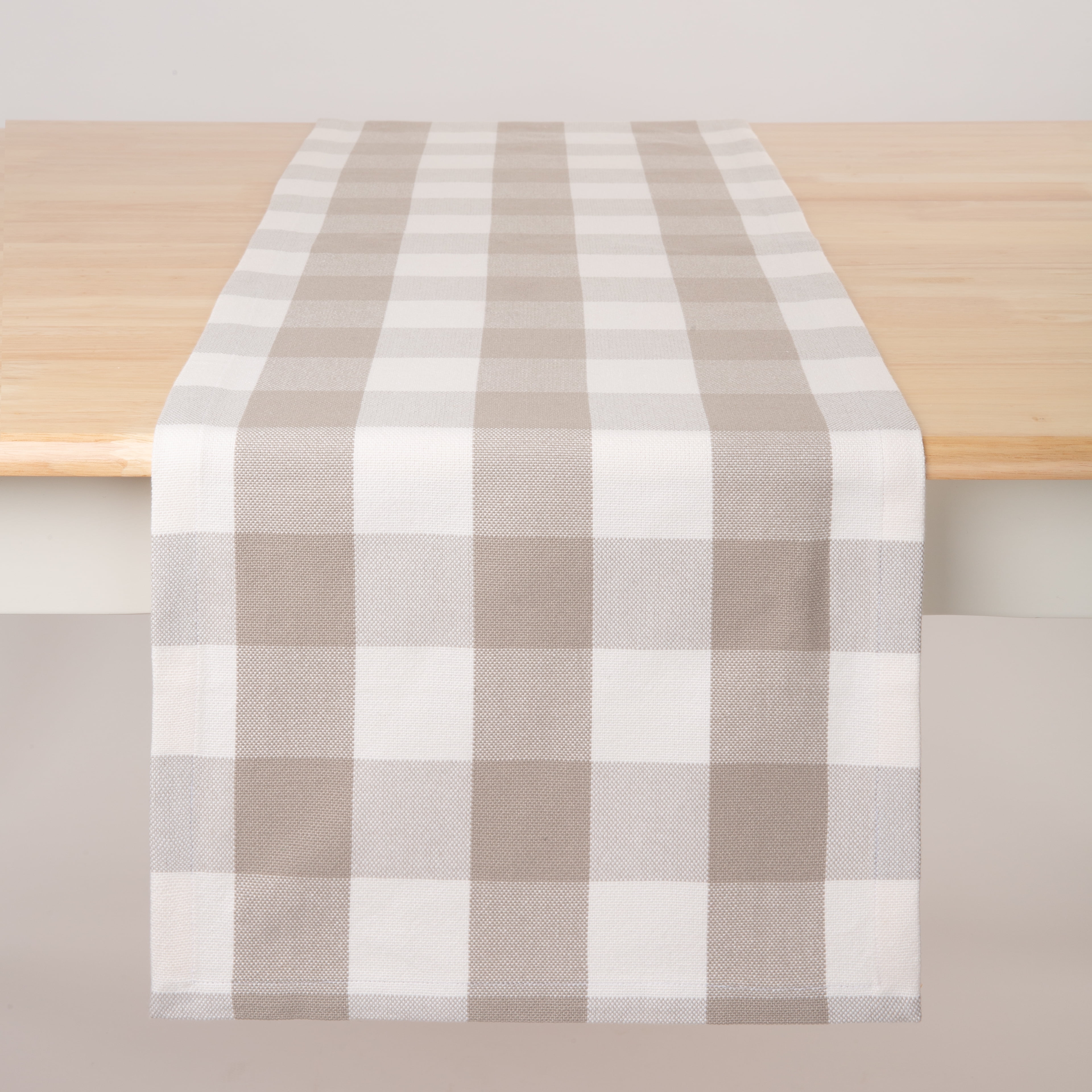 Mainstays Table Runner Beige Plaid, 14” x 72”, 100% Polyester
