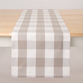 Mainstays Table Runner Beige Plaid, 14 x 72, 100% Polyester