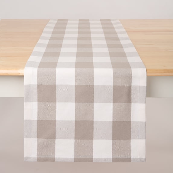 Mainstays Table Runner Beige Plaid, 14” x 72”, 100% Polyester