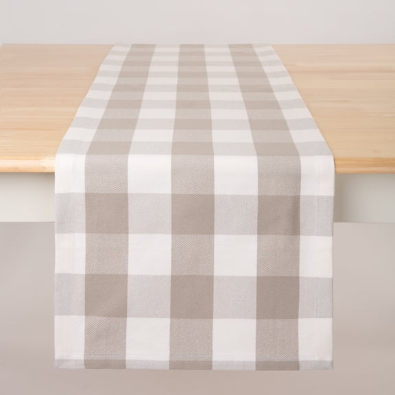 Mainstays Table Runner Beige Plaid, 14” x 72”, 100% Polyester