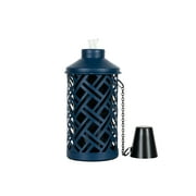 Mainstays Table Torch Citronella Oil Lamp Metal Torch for Indoor and Outdoor Textured Blue, 1 Pc