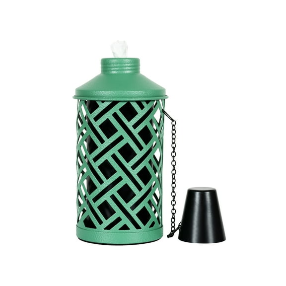Mainstays Table Torch Citronella Oil Lamp Metal Torch for Indoor and Outdoor (Textured Green, 1 Pc)