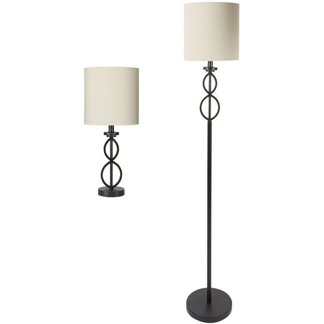 Mainstays Table and Floor Lamp Set, Black, CFL Bulbs Included