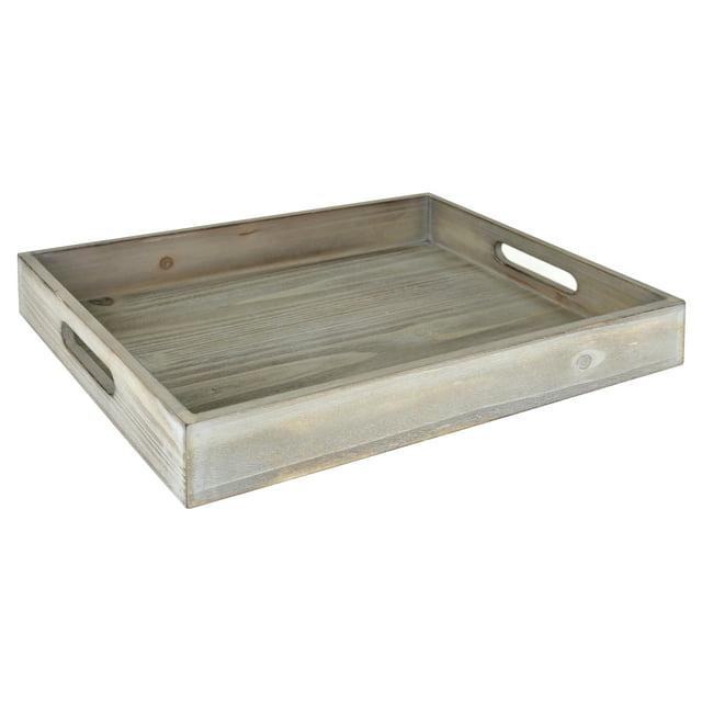 Mainstays Tabletop Rectangle 16" x 12" x 2.5" Wooden Tray, Gray Wash