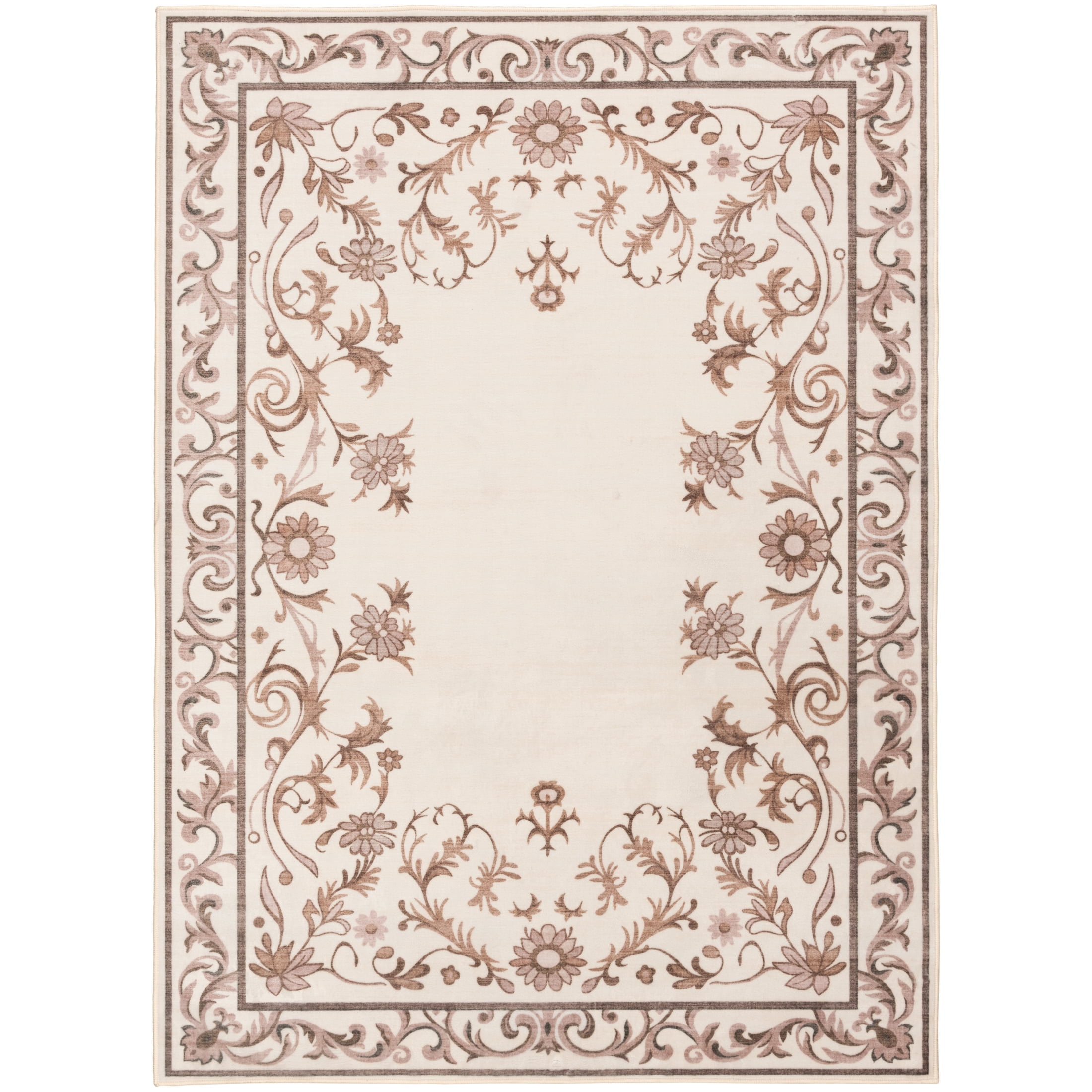 Mainstays Tan Floral Faux Fur Indoor Area Rug, 4 ft x 5 ft 6 in