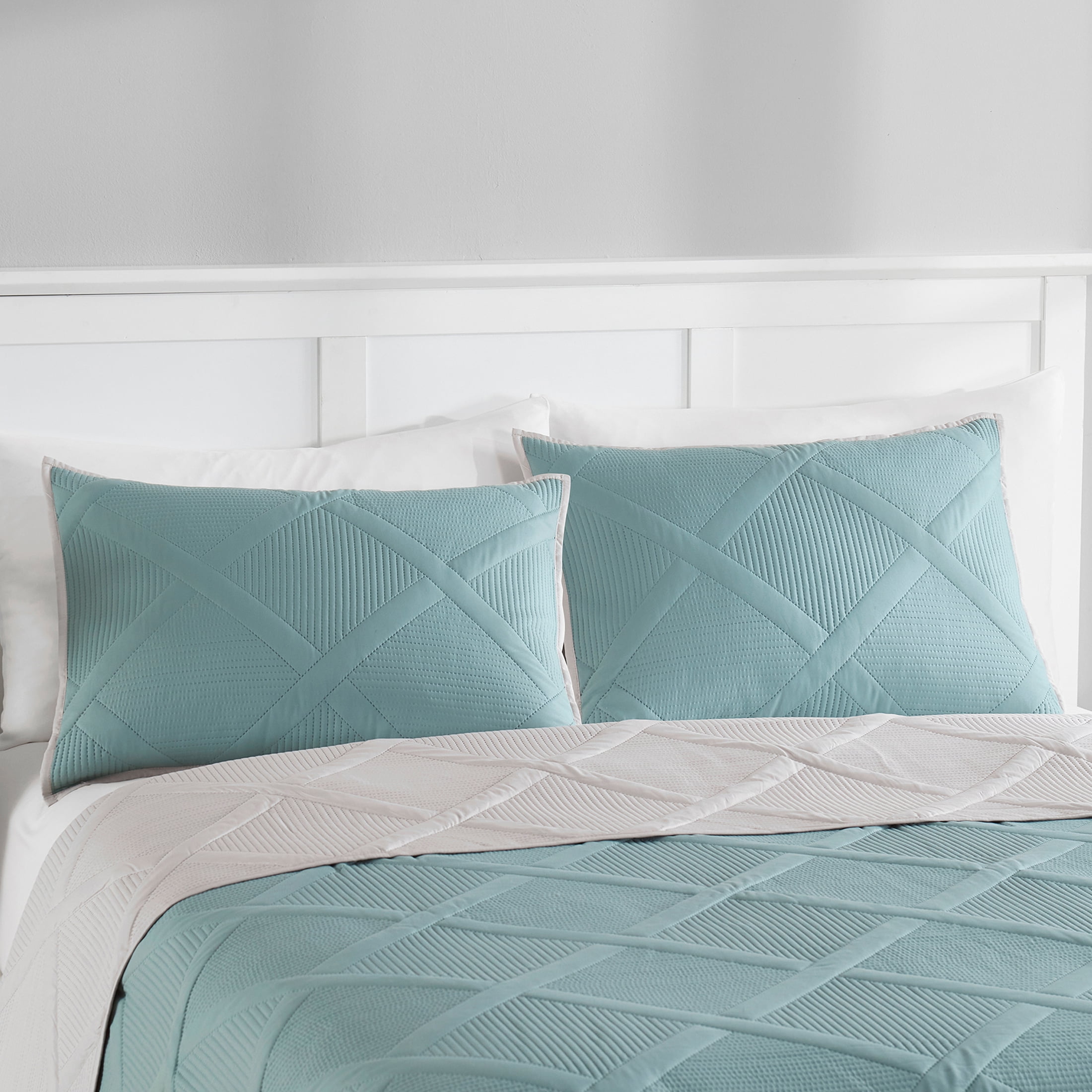 Mainstays Teal Diamond 2Pk King Shams - Walmart.com