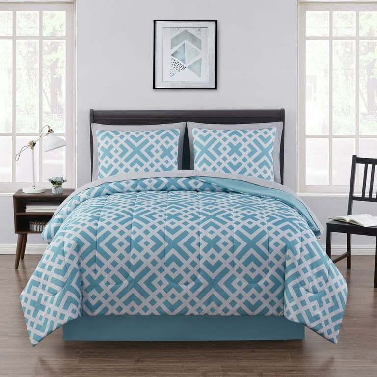 Mainstays Teal Geometric 8 Piece Bed in a Bag Comforter Set with
