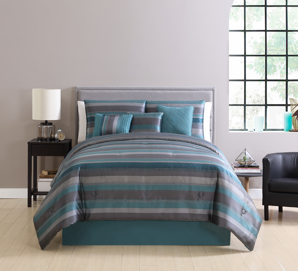 Mainstays Teal Griffith Stripe 7 Piece Bedding Comforter Set