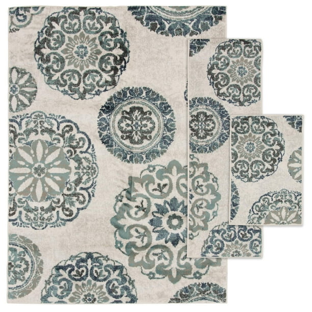 Mainstays Teal Medallion 3 Piece Indoor Area Rug Set - Walmart.com