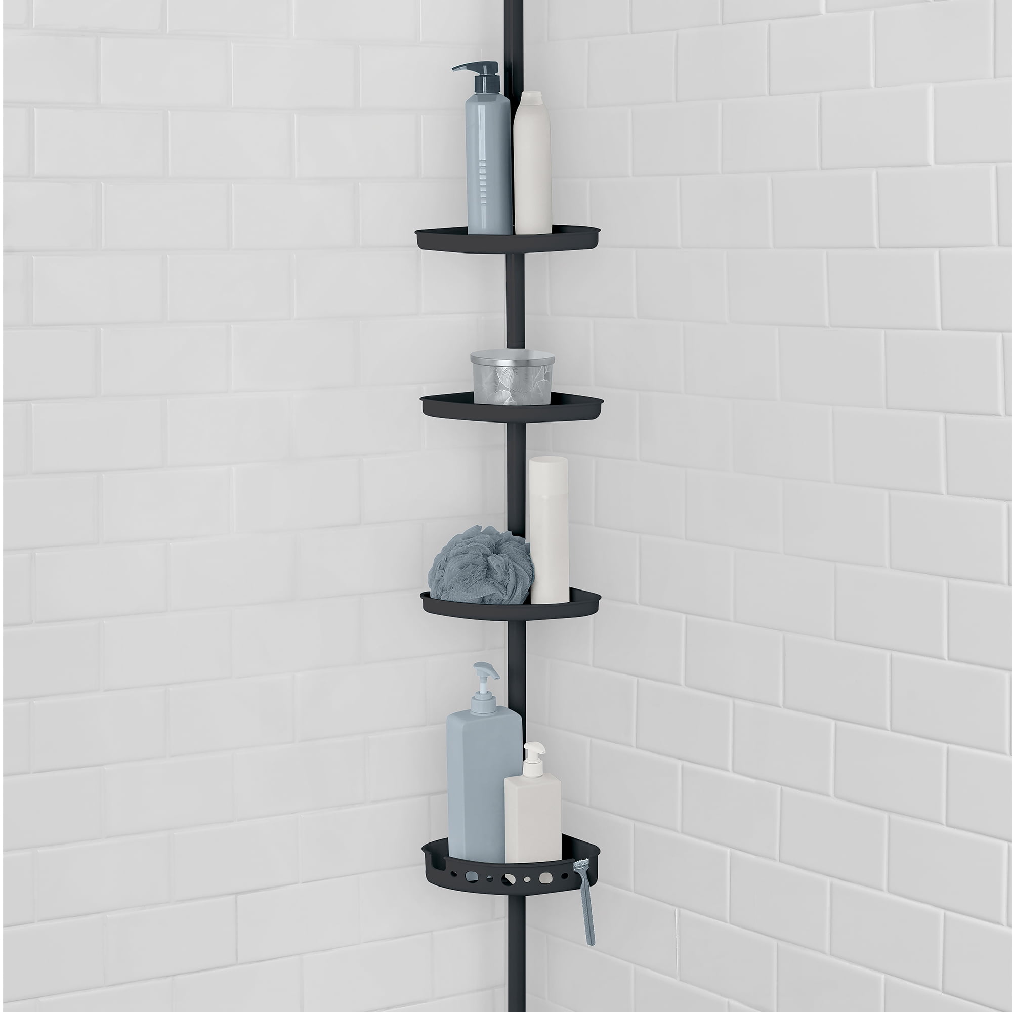 Mainstays 4-Tier Black Tension Pole Shower Caddy Organizer